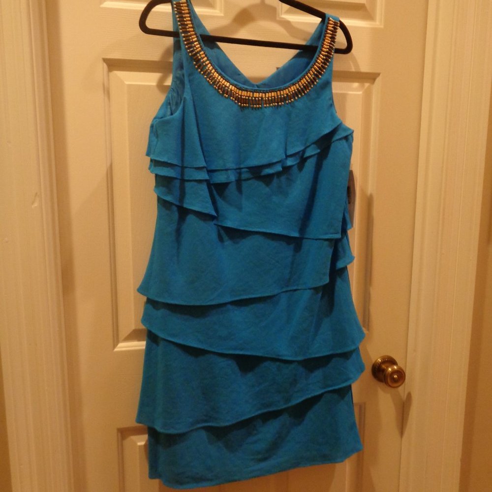 Gorgeous turquoise dress from RB Collection New York tiered asymmetrical layers